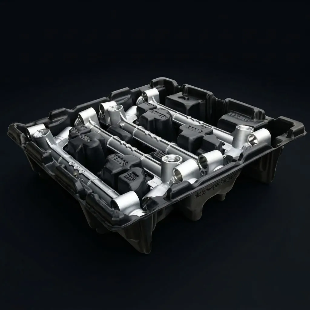 Kunststoffeinlage schwarz mit Metallfittings — Scafa Thermoforming