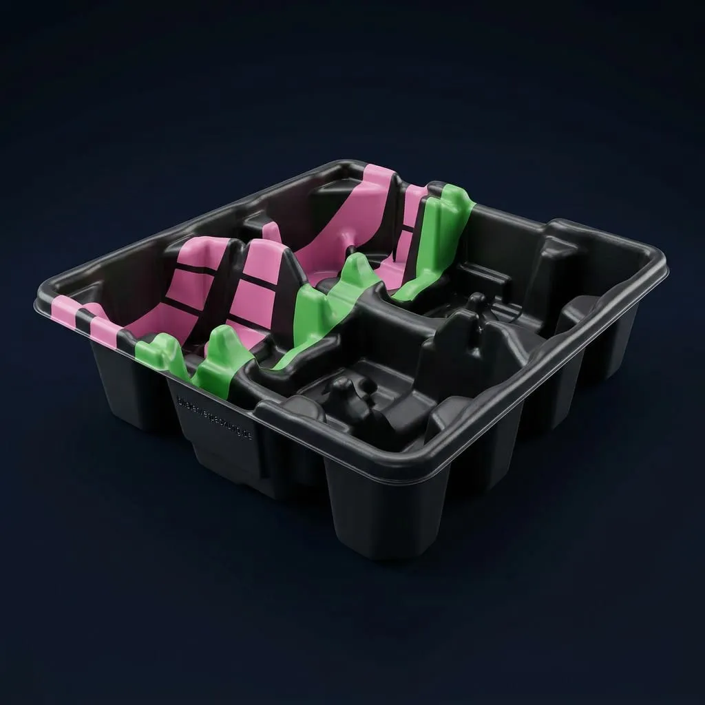 Werkstückträger schwarz mit farbigen Einlegern — Scafa Thermoforming